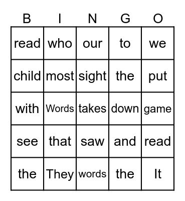 Sight Words 2025 Bingo Card