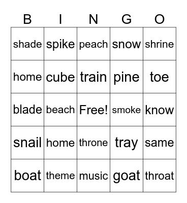 Long Vowel Bingo Card