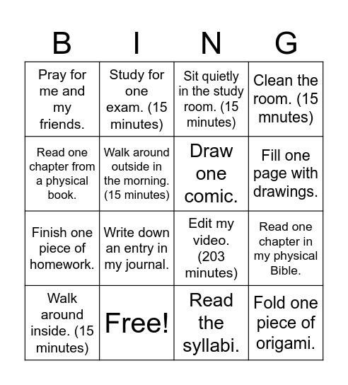 Untitled Bingo Card