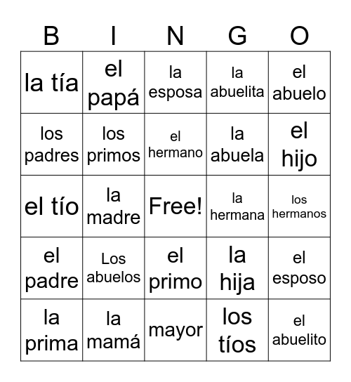 La familia Bingo Card