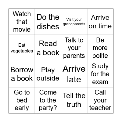 Modal verbs Bingo Card