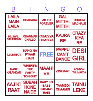 PARTY  SONGS BINGO!! Bingo Card