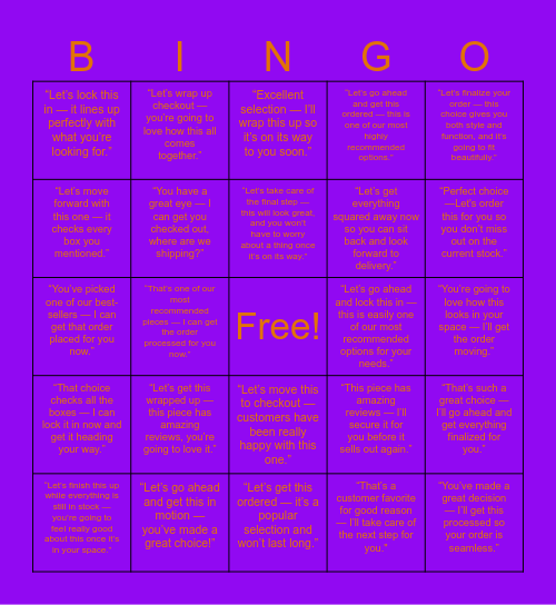 Assumptive + Positive Reassurance Phrases Bingo Card