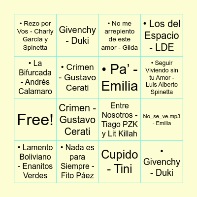 Bingo Musical Arsa 2025 Bingo Card