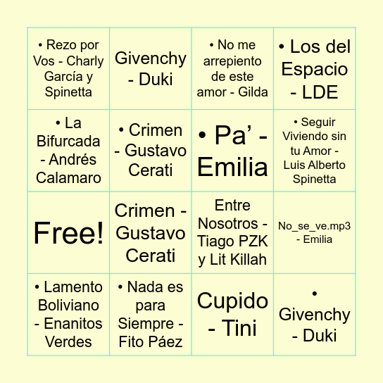 Bingo Musical Arsa 2025 Bingo Card