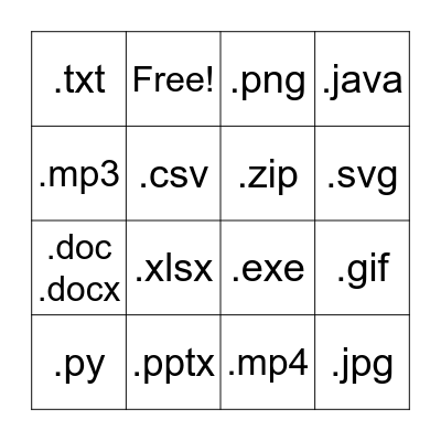 FILE NAMES Bingo Card