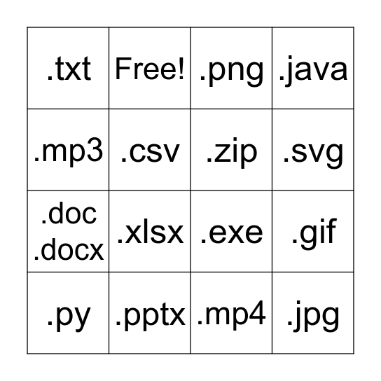 FILE NAMES Bingo Card