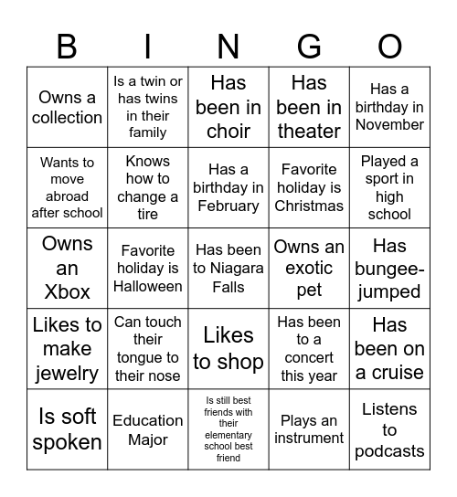 Untitled Bingo Card