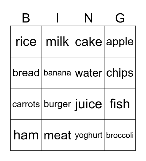 Food Bingo Card