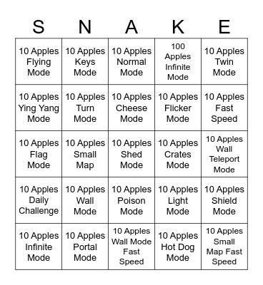 Google Snake Bingo Card