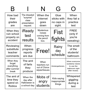 Things Teachers Find Scary About Students Bingo Card