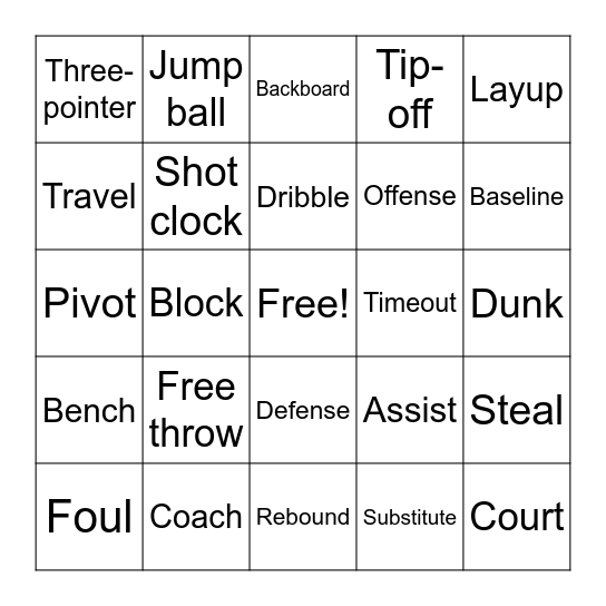 Basketball Bingo Card