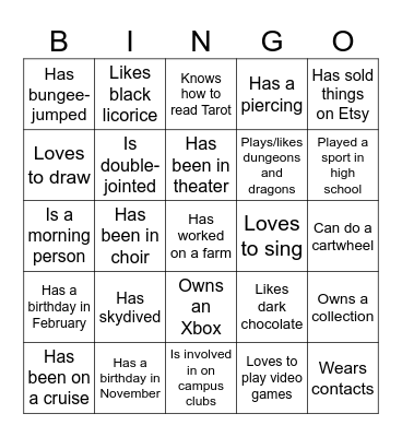 Untitled Bingo Card