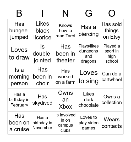 Untitled Bingo Card