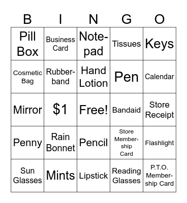 Purse Bingo Card
