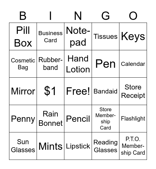 Purse Bingo Card