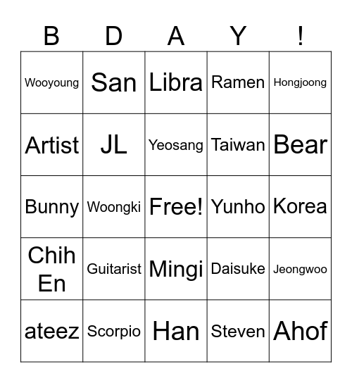 Jongho + Chih En Bingo Card