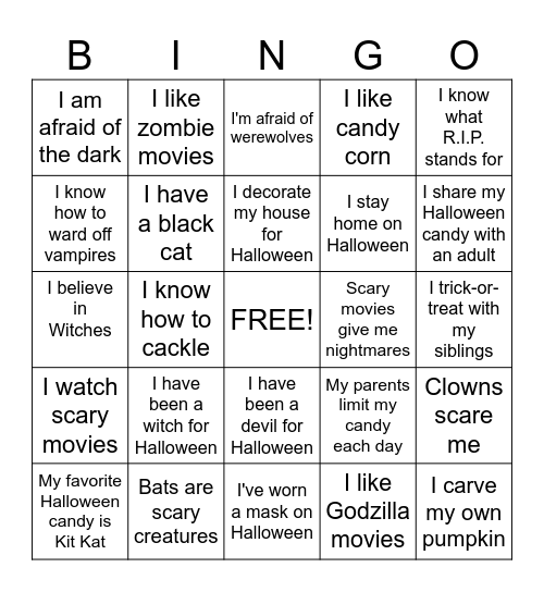 Spooky Halloween Bingo Card