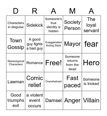 Melodrama Bingo Card