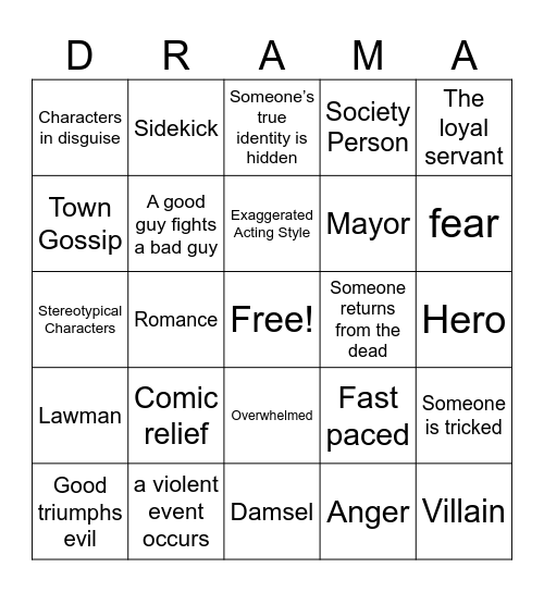 Melodrama Bingo Card