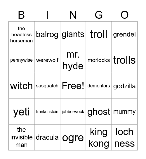 LITERARY MONSTER BINGO Card