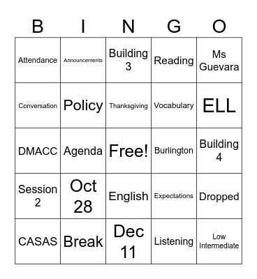 Untitled Bingo Card