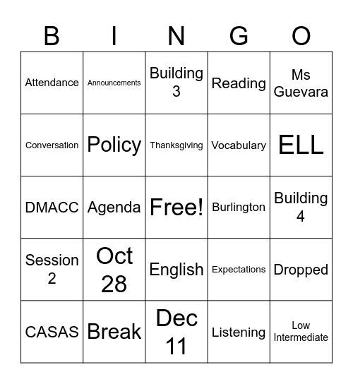 Untitled Bingo Card