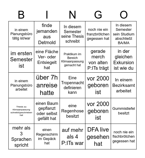 Finde jemanden die/der... Bingo Card