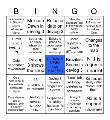 Spark Grove predictions Bingo Card