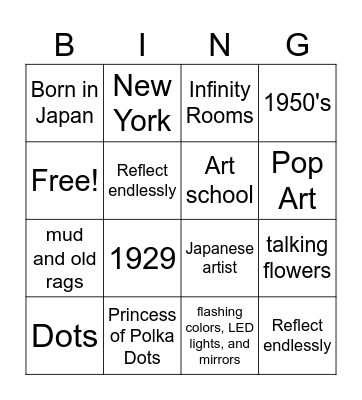 Yayoi Kusama Bingo Card