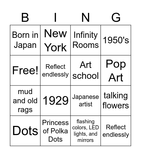 Yayoi Kusama Bingo Card
