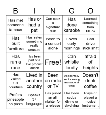Life Bingo Card
