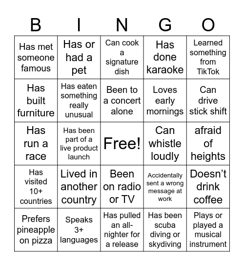 Life Bingo Card