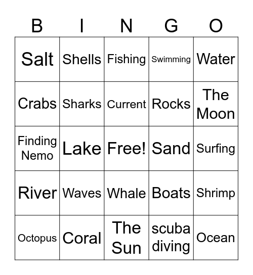 Ocean Bingo Card