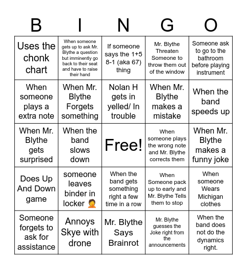 BAND BINGO YAYAYAY Bingo Card