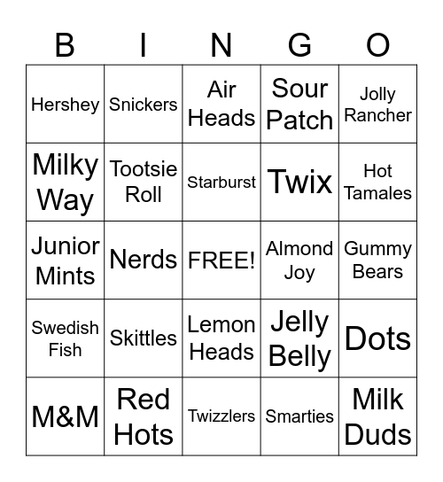 Sweets Bingo Card
