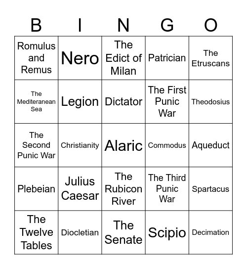 Ancient Rome Bingo Card