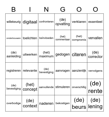 Woordenschat Bingo Card