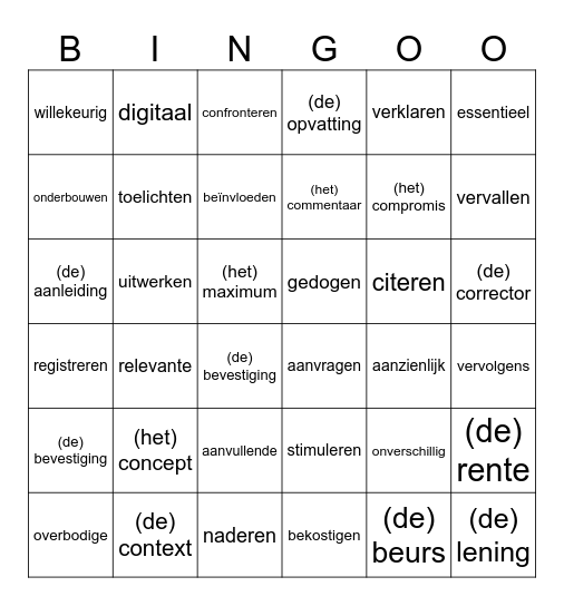Woordenschat Bingo Card