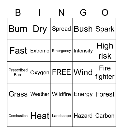 Wildfire bingo! Bingo Card