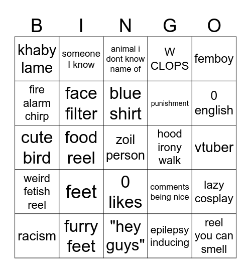 REEL / TIKTOK BINGO Card