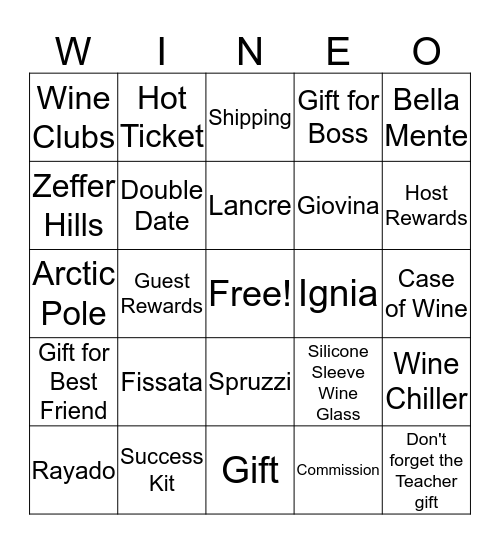 WINE - O Bingo Card