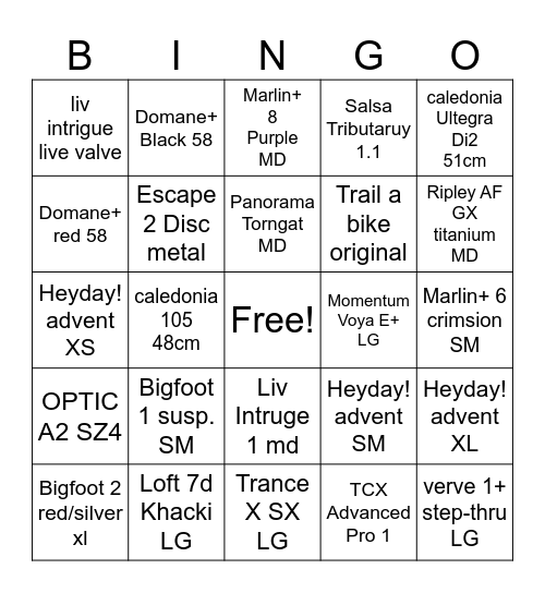 Aged Inventory - Bikes Bingo Card
