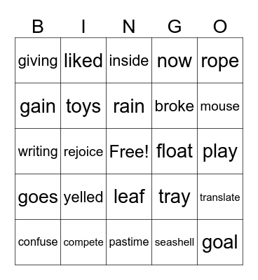 2nd grade Bingo Card