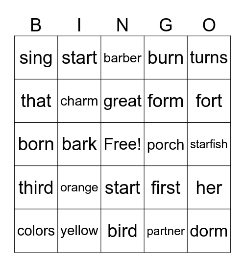 R-Controlled Bingo Card