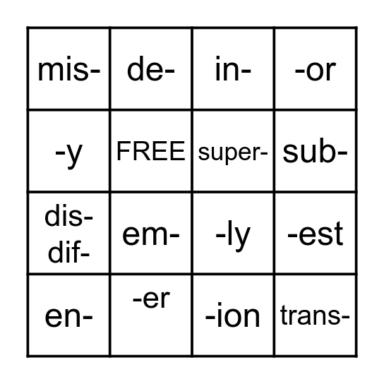 Morphology  Bingo Card