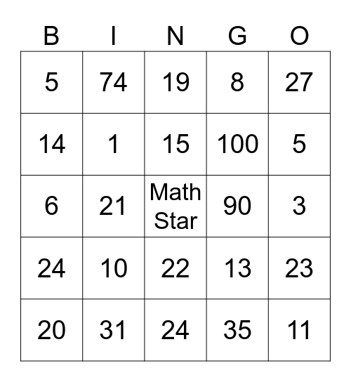 Math Bingo Card