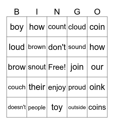 OU/OW and OI/OY Bingo Card