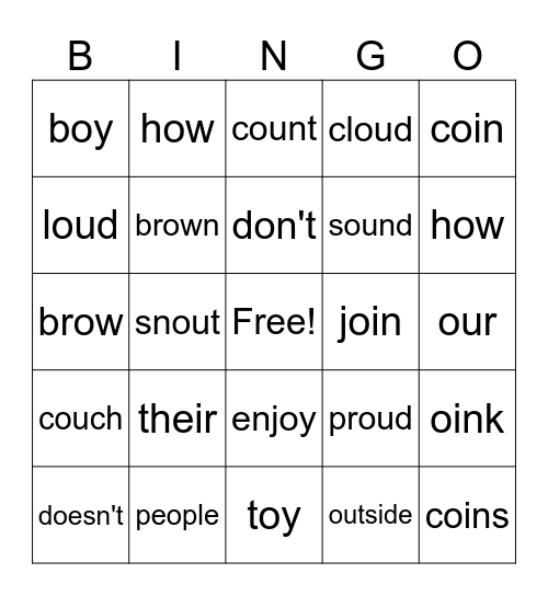 OU/OW and OI/OY Bingo Card