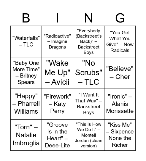 Music Bingo Card